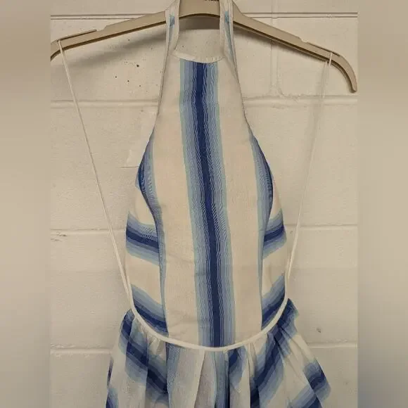 rtr Rosie Assoulin Halter Striped Dress sz6 DESIGNER Blue white hi low open back - Picture 4 of 10